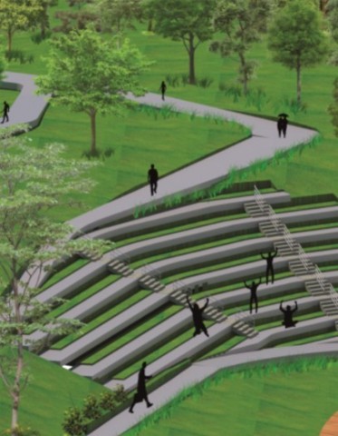 Ilustración de lo que será un anfiteatro en una ladera del Parque de Desarrollo Humano de Alajuelita
