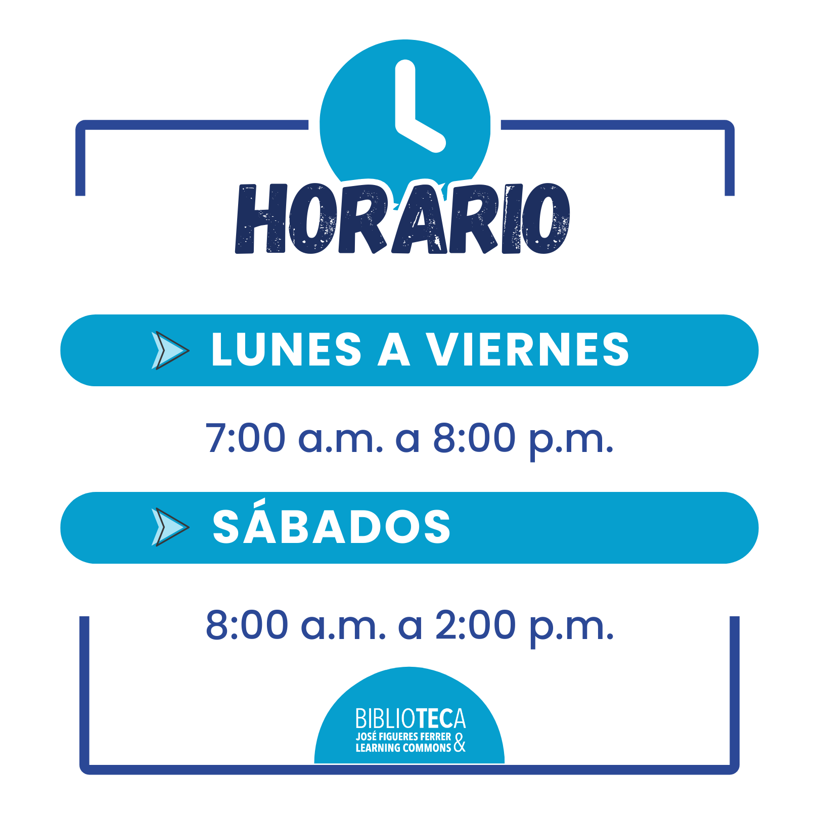 Horario de L-V de 7 am a 8pm Sabados de 8 am a 2 pm