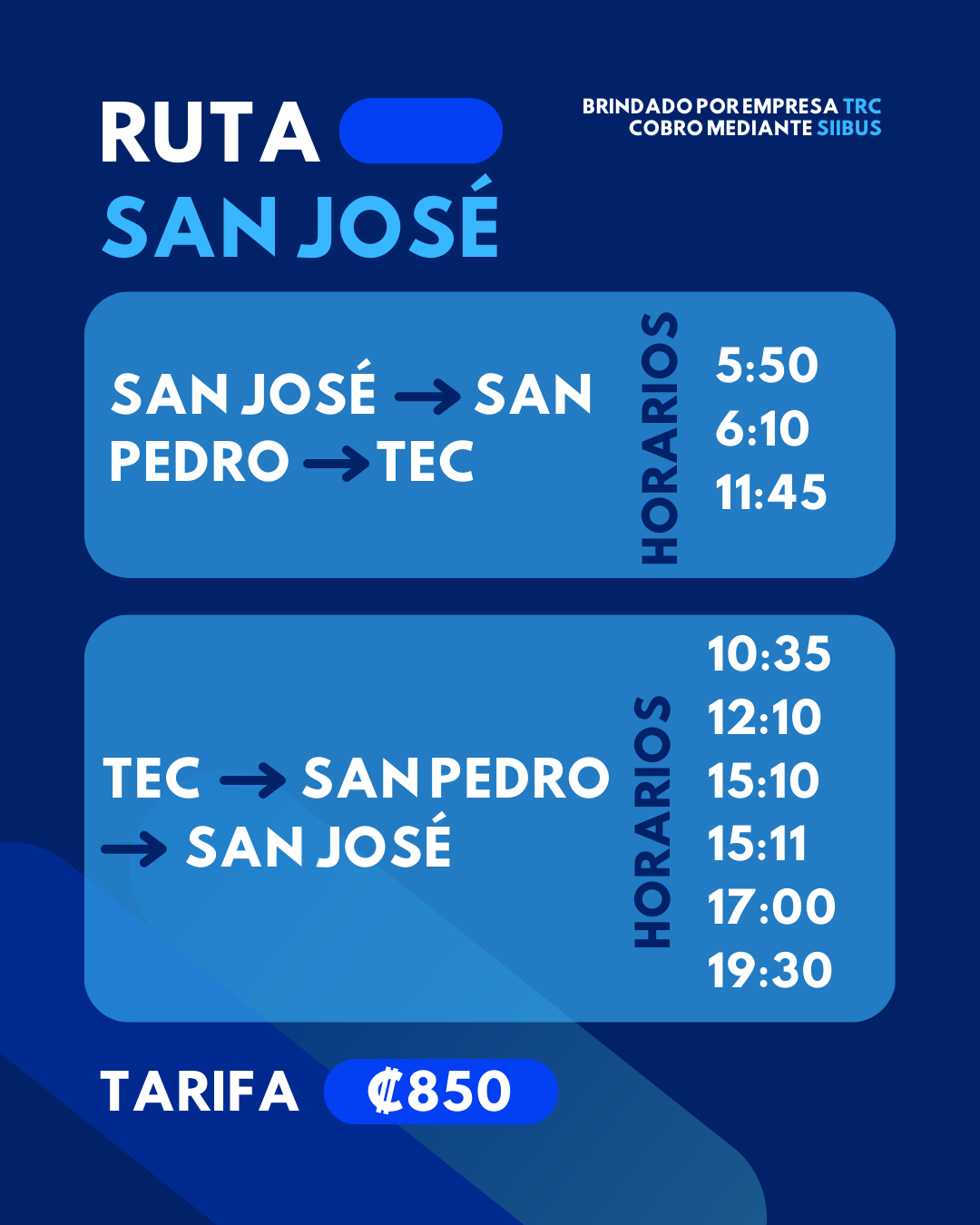 horarios y tarifa san josé