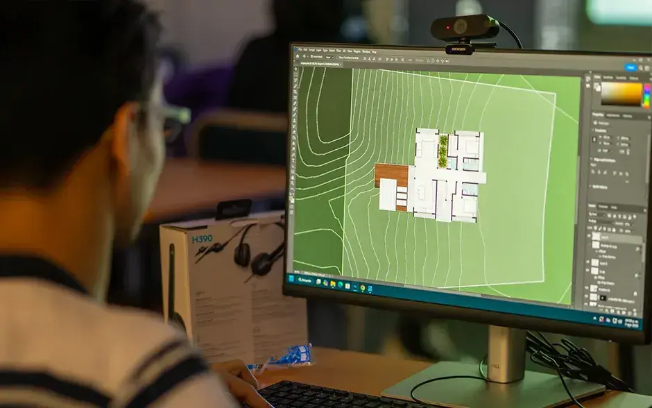 Dibujo de un proyecto. Escuela de Arquitectura y Urbanismo