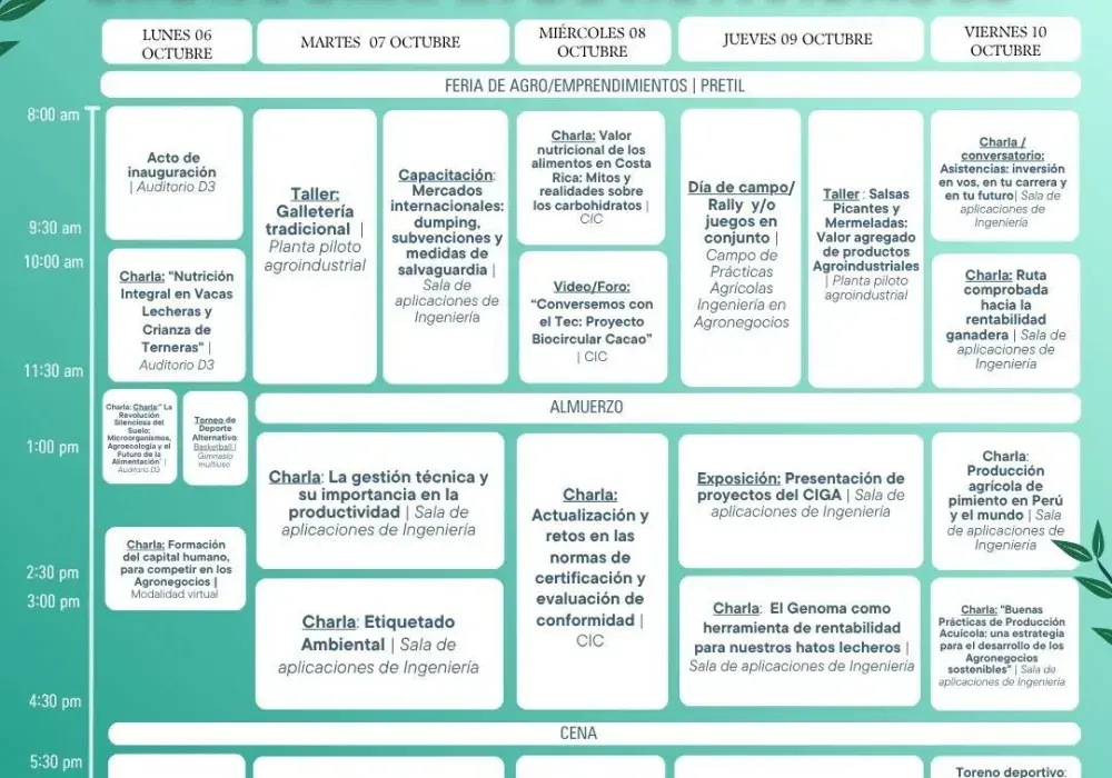 Cronograma de Actividades para Semana de Agronegocios